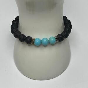 Petite black beaded bracelet jewelry adjustable length turquoise blue accent